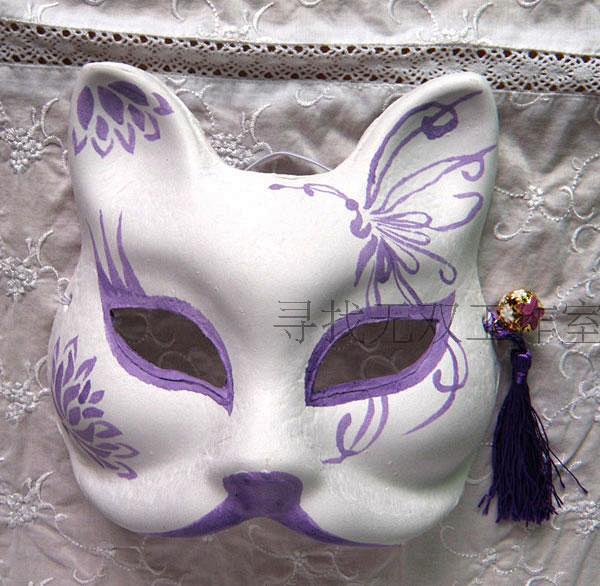 寻找无双手绘狐狸面具古风蝴蝶莲花送流苏铃铛来图定制淘宝网