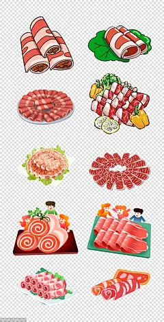 源文件-羊肉卷 肉类 主食 蔬菜 拼盘 插画 PNG免扣设计素材