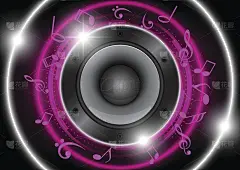Audio speaker with pink circle technology backgrou