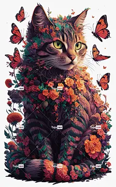 Ai产生的 自然 宠物 猫 毛皮 动物 基蒂 可爱的 花的