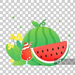 可爱的西瓜和冷饮矢量插画元素正版高清图片下载-视觉中国VCG.COM
