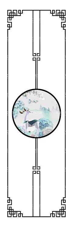 移门  - 源文件下载【酷图网】线条,中式,移门,鹿,花边,