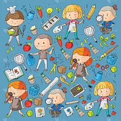 的孩子。学校和幼儿园。创造力和教育。音乐。探索。科学。的想象力。玩和学习。烹饪。唱歌。阅读。不同的爱