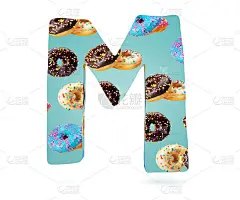 3D装饰字母，用大写字母M图案的甜甜圈