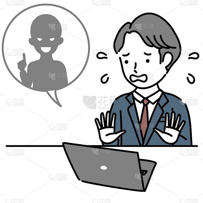 向量插图男商人害怕网络麻烦