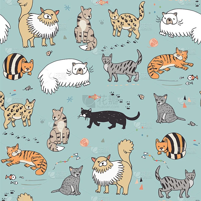 cats pattern素材-花瓣网