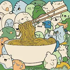 面条和小怪兽涂鸦手绘插画矢量图设计素材