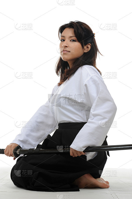 合气道,日本武士刀,武术,成年的,运动,剑,极限运动,垂直画幅,跪着