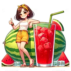 夏日西瓜汁饮品卡通人物插画