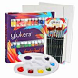 Acrylic Paint Set 24 Rich Pigments Colors & 10 Paintbrushes, 2 Pcs Canvas Panels