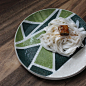 雅集堂 日式陶艺手绘几何装饰 墨绿青绿手工平盘 果盘 点心餐盘
