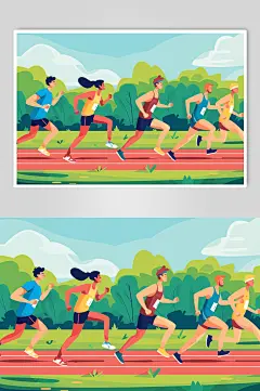 AI数字艺术扁平风校园运动会人物插画