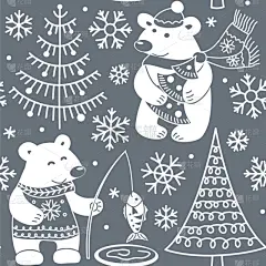 北极熊,卡通,四方连续纹样,毛衣,可爱的,华丽的,纺织品,雪,壁纸,自然美