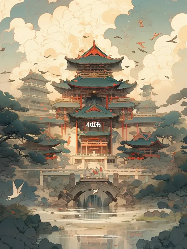 ai古风插画|周末愉快呀，出来玩了吗？！-花瓣网
