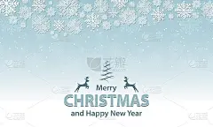 简单的圣诞和新年插图雪花，雪花和装饰文字与圣诞树和驯鹿。