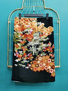 Vintage日本制孤品中古着尖货和风刺绣手绘复古裹裙A字半身裙1-淘宝网