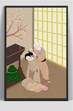 和尚日式浮世绘手绘插画