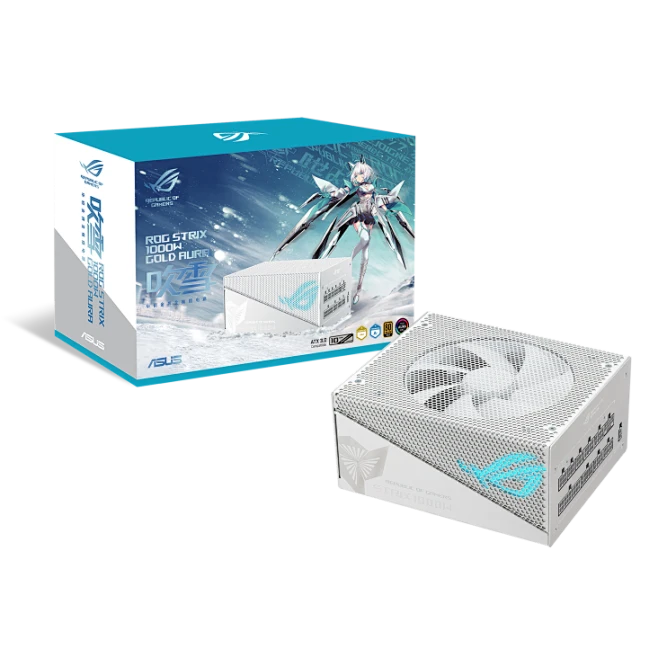 ROG Strix 1000W Gold Aura Snow Edition with its colorbox-花瓣网