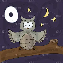 猫头鹰,字母,英文字母O,字母表次序,书,儿童,夜晚,可爱的,性格,知识