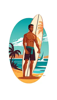 扁平风冲浪运动夏季插画