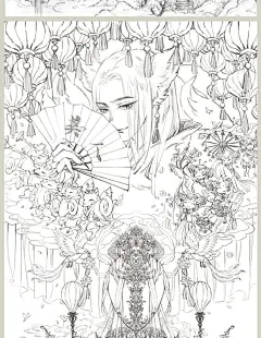 【赠海报+涂色本】正版 间花寻影+扫花寻径 古戈力画集全套2册 手绘线稿填色本半面妆插画唯美古风女人物线描集临摹绘本动漫画册书-tmall.com天猫