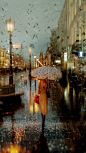 宛若油画的雨中城市