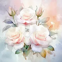 水彩背景上的粉色和白色玫瑰