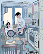 【韩国插画家Myeong-Minho插画作品欣赏】—— 两个人的生活让Minho每一天都过得很充实，他想每天为她做一餐美食。