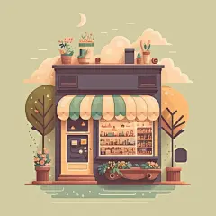 店铺门面卡通插画矢量图设计素材