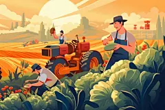 田园风光乡村振兴建设美丽乡村插画