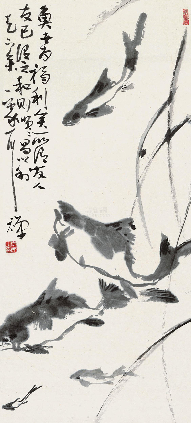 李苦禅鱼乐图立轴水墨纸本作品欣赏