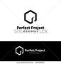 Vector modern minimalistic negative space logo. Black and white cube with door logotype - stock vector