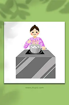 可爱冬至人物插画免抠元素