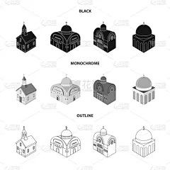 分离着色,寺庙,图标,东正教,建筑业,小的,建筑