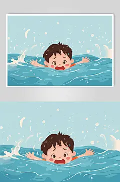 AI数字艺术夏季防溺水插画
