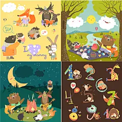 0082-卡通森林动物可爱儿童装饰插画图案背景 (1)