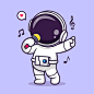 可爱的宇航员用麦克风和耳机唱歌卡通矢量图标图解科学技术