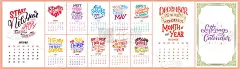矢量日历为2 0 1 9个月。手绘字母报价日历设计。手绘的风格