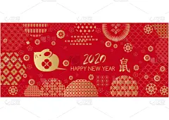 2020,新的,春节,传统,贺卡,灯笼,中国灯笼,新年前夕,云,动物