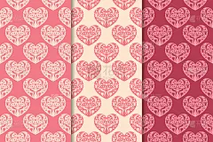 心如无缝模式。樱桃红和米色的浪漫背景