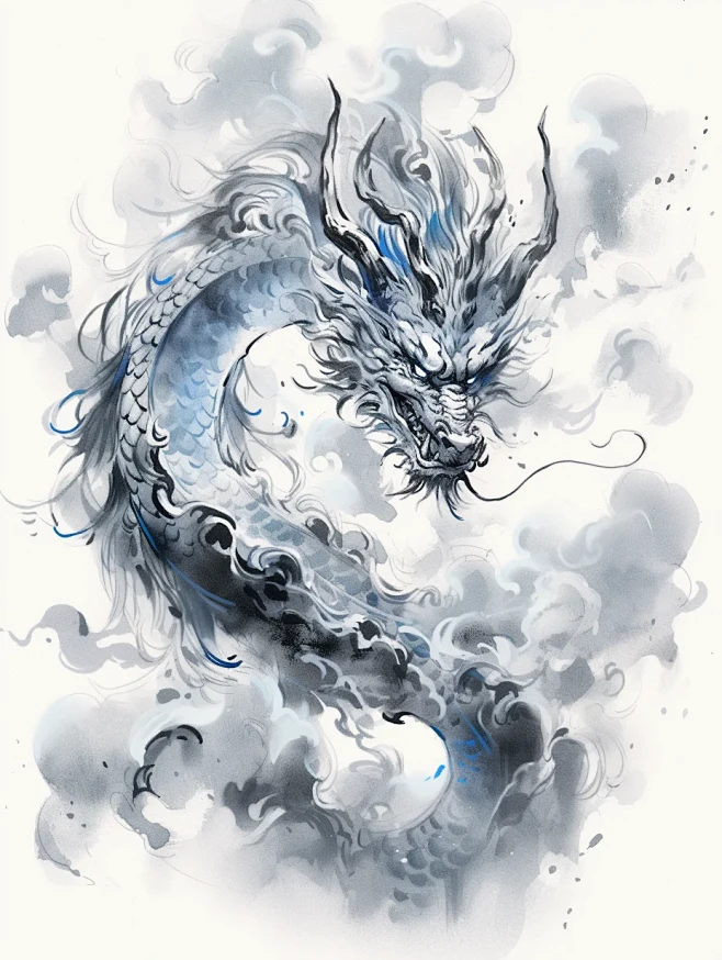 AIGC|国风水墨工笔插画龙