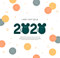 创意可爱的2020鼠年新年快乐祝语方形海报模板套装 
