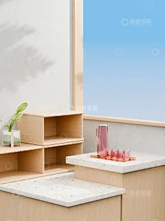 C4D立体简约室内大理石展台场景背景海报高清模板免费下载-趣麦麦图
