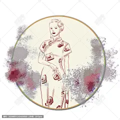 旗袍美女水墨中国风线描装饰画