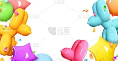 五颜六色的氦气球。为生日、婚礼设计。浪漫的创意横幅，模板，边框空间的文本。节日海报，传单，时尚的小册