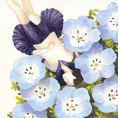 日本插画家 おとないちあき 一组清新的水彩插画，关于花与少女。这似乎是爱好美丽的绘画者们永恒的主题，清淡的水彩色，似乎让少女更加朦胧与羞涩。