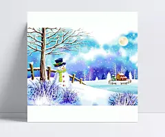 冬天风景插画素材图片|冬天风景插画,雪人,下雪,雪山,雪树,房屋,月光,冬日田园风光,韩国插画,手绘插画,冬天插画,PSD分层素材,源文件,300DPI,PSD,插画风景,风景,海报设计,广告设计模板,海报设计,广告设计模板,PSD素材,圣诞节,圣诞树,圣诞屋,雪景,星空,节日素材,圣诞雪景图片