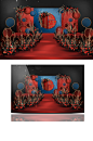 红蓝撞色中国风新中式国潮风婚礼效果图舞台-众图网