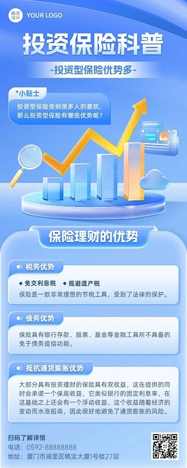 金融保险理念推广知识科普2.5D长图海报