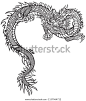 Eastern dragon . Black and white tattoo style outline vector illustration 
